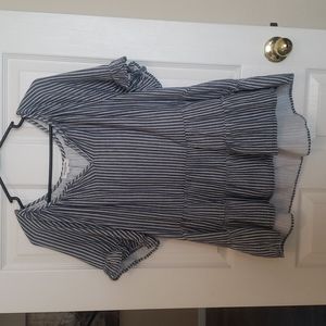 3/$22 Beach Lunch Lounge Flowy Blue White Grey Strip Shirt Top Cotton